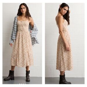 NWT AE Bella Bow Midi Dress Women’s SZ XS in Cream Orange Floral Print